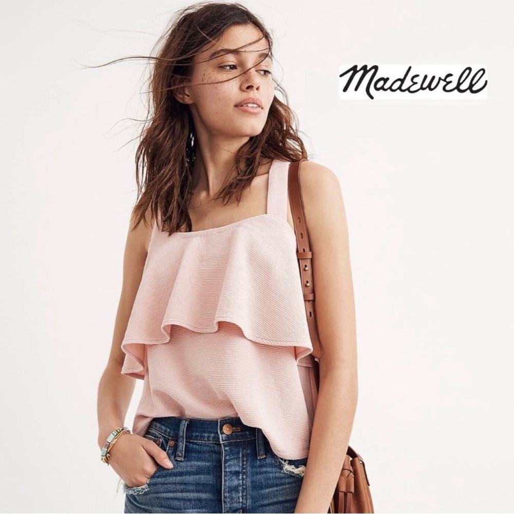 Madewell Texture & Thread Tiered Crossback Sleeveless Tank Top Size Small Pink